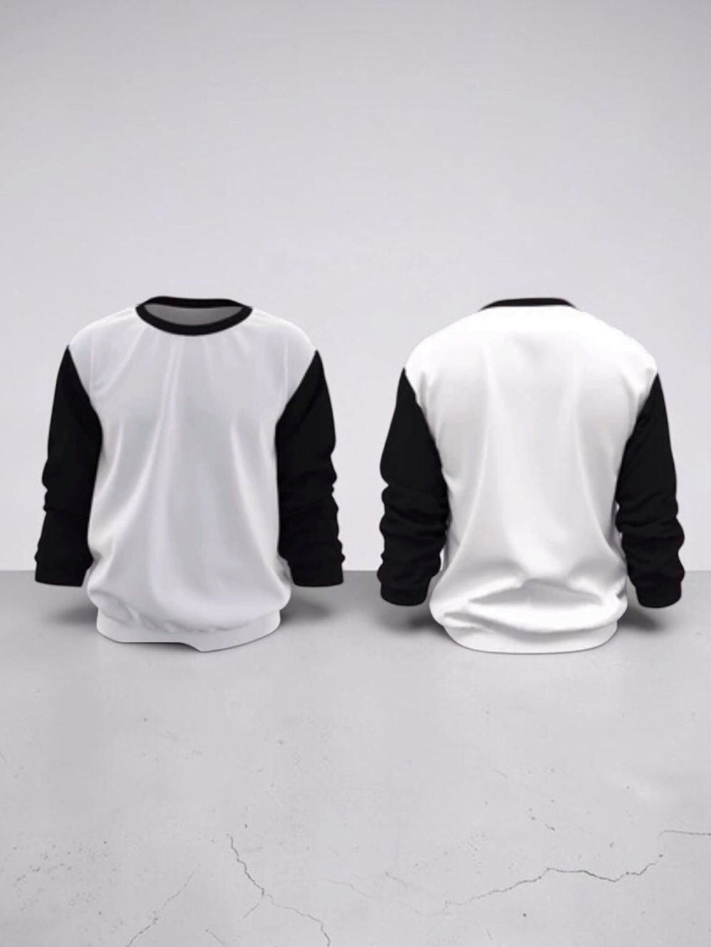 Men's Two-Tone Crewneck Sweatshirt  Cuff Sleeves White/Black Size-XL NIB - Picture 2 of 7